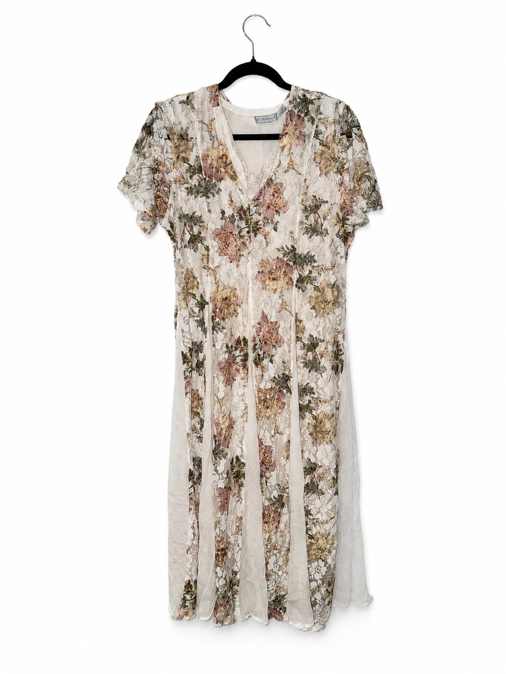 Vintage Starina Women’s Floral Lace Maxi Dress Cottagecore Romantic Boho V-Neck